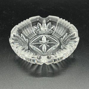 Vintage MCM Diamond Cut Clear Glass Cigarette Cigar Joint Ashtray 4 inch